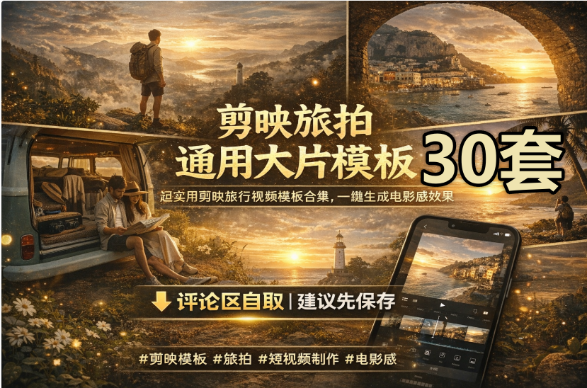 【剪映模板】剪映旅拍通用大片模板30套｜一键生成电影感旅行短视频