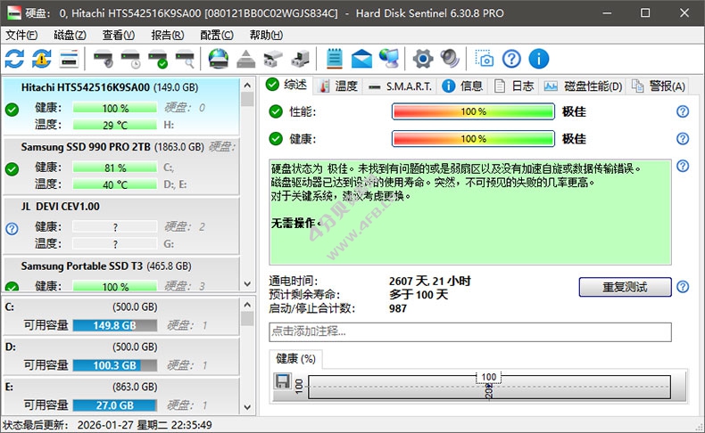 Hard Disk Sentinel v6.40.4 绿色版(固态硬盘监控)